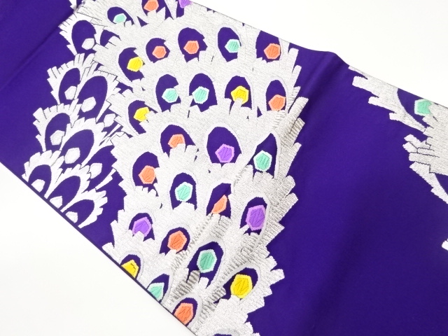 孔雀羽根模様織出し袋帯